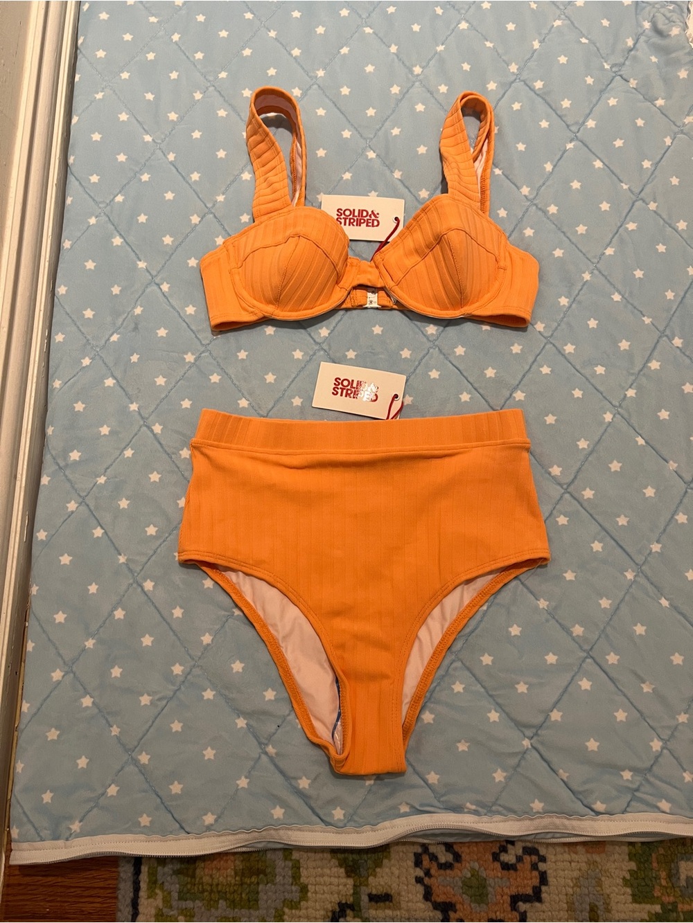 Solid and striped two piece orange xs brand new with tags